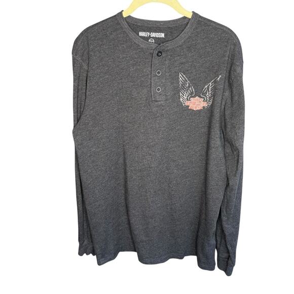 Harley-Davidson Charcoal Henley with Winged Logo size medium - Picture 1 of 4
